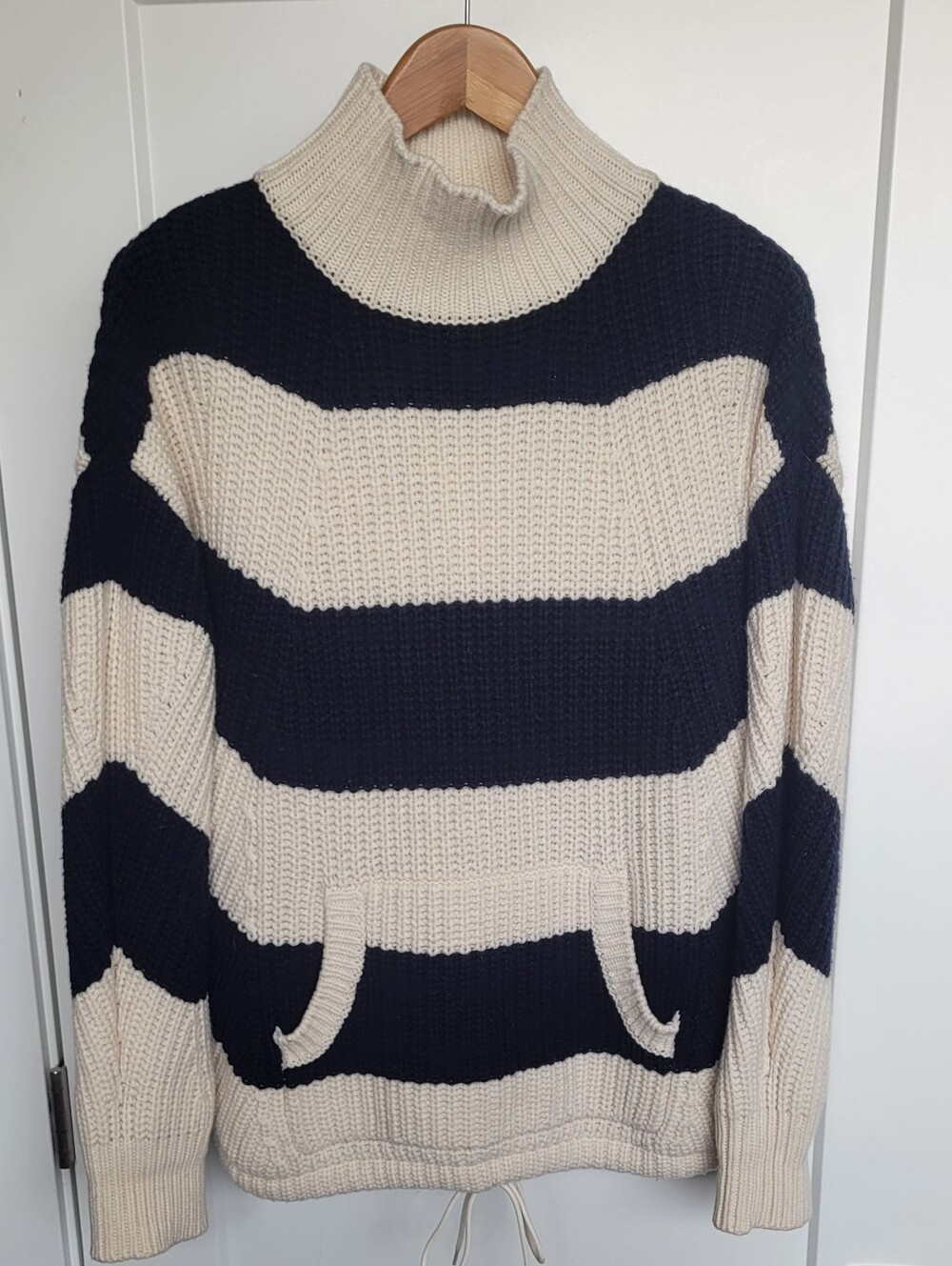 J. Crew Women's Striped Chunky Turtleneck Sweater - Cream & Navy. Sized Small.